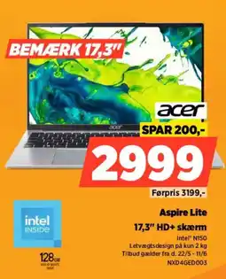 Power Acer aspire lite 17,3" hd+ skærm tilbud