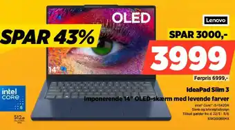 Power Lenovo IdeaPad Slim 3 Imponerende 14" OLED-skærm med levende farver tilbud