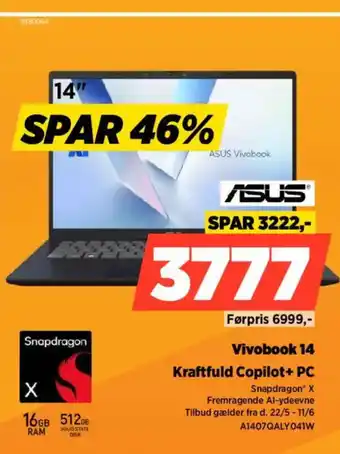 Power ASUS Vivobook 14 Kraftfuld Copilot+ PC tilbud