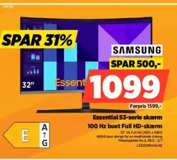 Power SAMSUNG Essential S3-serie skærm 100 Hz buet Full HD-skærm tilbud