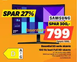 Power SAMSUNG Essential S3-serie skærm 100 Hz buet Full HD-skærm tilbud