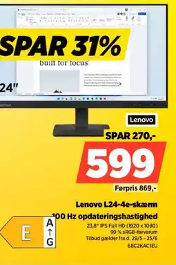 Power Lenovo lenovo l24-4e-skærm 100 hz opdateringshastighed tilbud