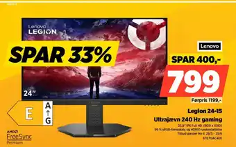 Power Lenovo legion 24-15 ultrajævn 240 hz gaming tilbud