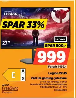 Power Lenovo Legion 27-15 240 Hz gaming-ydeevne tilbud