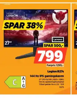 Power Lenovo Legion R27s 144 Hz IPS gamingskærm tilbud