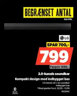 Power LG 2.0-kanals alt-i-en soundbar Kompakt design med indbygget bas tilbud