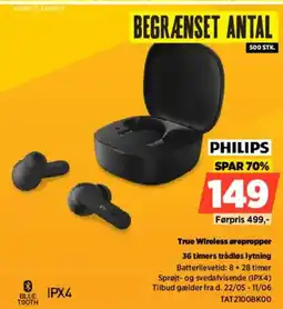 Power PHILIPS True Wireless ørepropper 36 timers trådløs lytning Batterilevetid: 8+28 timer tilbud