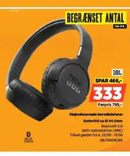 Power JBL Støjreducerende hovedtelefoner Batteritid op til 44 timer Bluetooth 5.0 tilbud