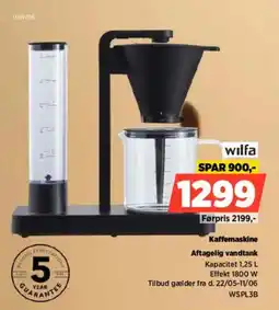 Power Wilfa kaffemaskine aftagelig vandtank tilbud
