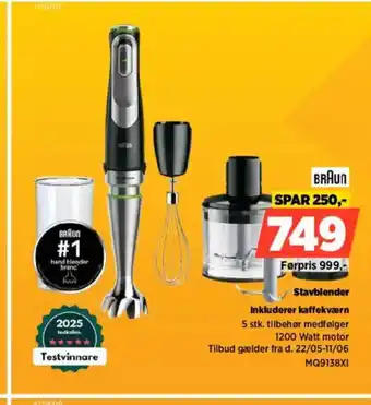 Power BRAUN Stavblender Inkluderer kaffekværn tilbud