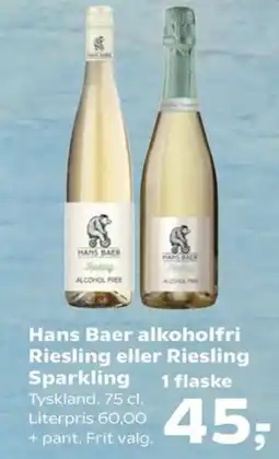 Kvickly Hans Baer alkoholfri Riesling eller Riesling Sparkling tilbud