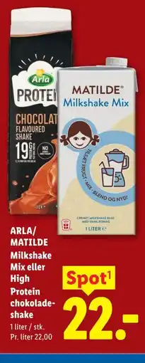 Lidl ARLA/ MATILDE Milkshake Mix eller High Protein chokoladeshake tilbud