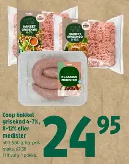 Coop 365 Coop hakket grisekød 4-7%, 8-12% eller medister tilbud