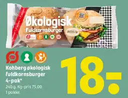 Coop 365 Kohberg økologisk fuldkornsburger 4-pak* tilbud
