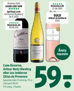 Coop 365 Cune Reserva, Arthur Metz Riesling eller Les Jablieres Côtes de Provence tilbud