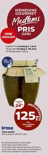 SuperBrugsen Irma Pesto Ligure (basilikumpesto) tilbud