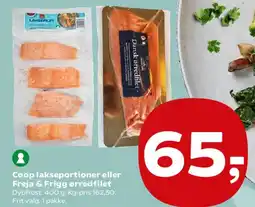 SuperBrugsen Coop lakseportioner eller Freja & Frigg ørredfilet tilbud