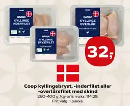 SuperBrugsen Coop kyllingebryst, inderfilet eller overlårsfilet med skind tilbud