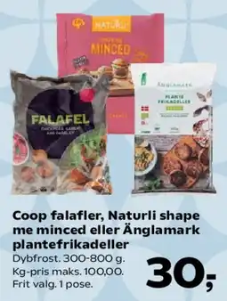 SuperBrugsen Coop falafler / Naturli' shape me minced / Änglamark plantefrikadeller tilbud