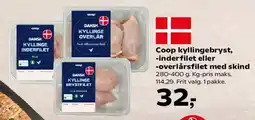 Kvickly Coop kyllingebryst, inderfilet eller overlårsfilet med skind tilbud