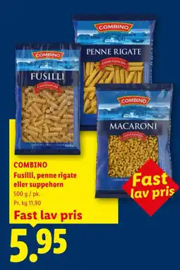 Lidl COMBINO Fusilli, penne rigate eller suppehorn tilbud