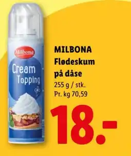 Lidl MILBONA Flødeskum på dåse tilbud