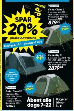 Bilka SPAR 20% på alle Outwell telte tilbud