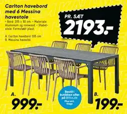 Bilka Carlton havebord med 6 Messina havestole tilbud