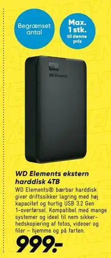 Bilka WD Elements ekstern harddisk 4TB tilbud