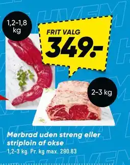 Bilka Mørbrad uden streng eller striploin af okse tilbud
