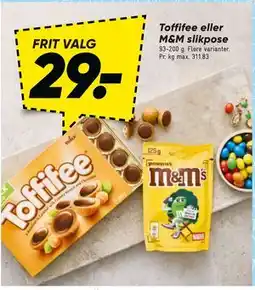 Bilka Toffifee eller M&M slikpose tilbud