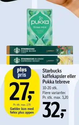 Føtex Starbucks kaffekapsler eller Pukka tebreve tilbud