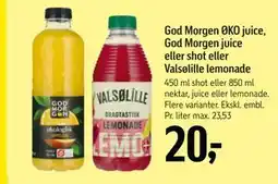 Føtex God Morgen &KO juice, God Morgen juice eller shot eller Vals(lille lemonade tilbud