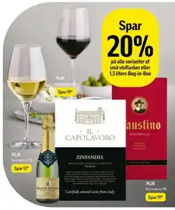 Føtex Spar 20% på alle varianter af små vinflasker eller 1,5 liters Bag-in-Box tilbud