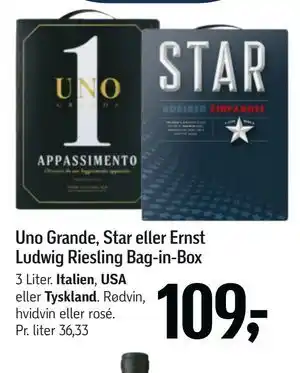Føtex Uno Grande, Star eller Ernst Ludwig Riesling Bag-in-Box tilbud