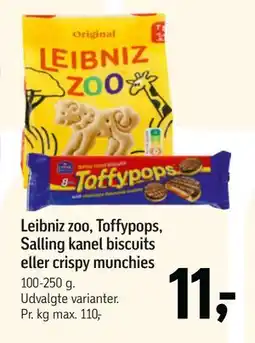 Føtex Leibniz zoo, Toffypops, Salling kanel biscuits eller crispy munchies tilbud