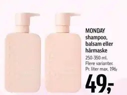 Føtex MONDAY shampoo, balsam eller hårmaske tilbud