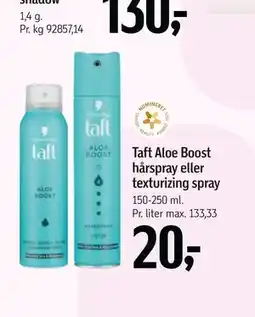 Føtex Taft Aloe Boost hårspray eller texturizing spray tilbud
