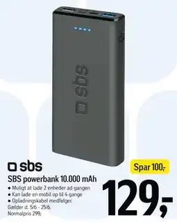 Føtex SBS powerbank 10.000 mAh tilbud