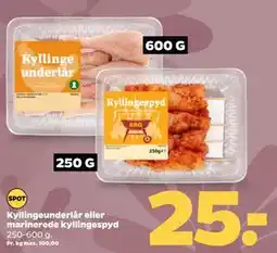 Netto Kyllingeunderlår eller marinerede kyllingespyd tilbud