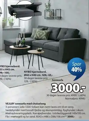 JYSK VEJLBY sovesofa med chaiselong tilbud