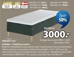 JYSK DREAMZONE KVENNA + TOSEN boxmadras tilbud