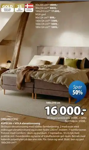 JYSK KUPELVA + VOLA elevationsseng tilbud