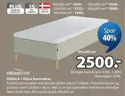 JYSK DREAMZONE DINGLA + KOLA boxmadras tilbud