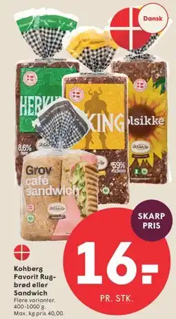 SPAR Kohberg Favorit Rugbrød eller Sandwich tilbud