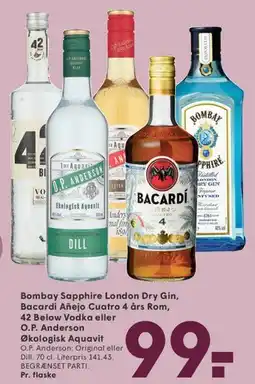 SPAR Udvalgte spiritus: Bombay Sapphire, Bacardi, 42 Below, O.P. Anderson tilbud