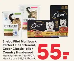 SPAR Sheba Filet Multipack / Perfect Fit kattemad / Cesar hundemad tilbud
