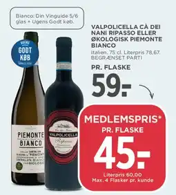 MENY Piemonte Bianco / Valpolicella (flasker) tilbud