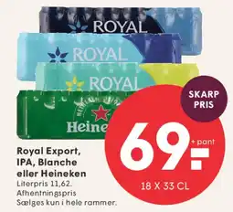 SPAR Royal Export, IPA, Blanche eller Heineken (18 x 33 cl) tilbud