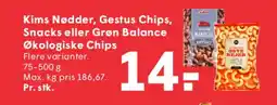 SPAR Kims Nødder, Gestus Chips, Snacks eller Grøn Balance Økologiske Chips tilbud